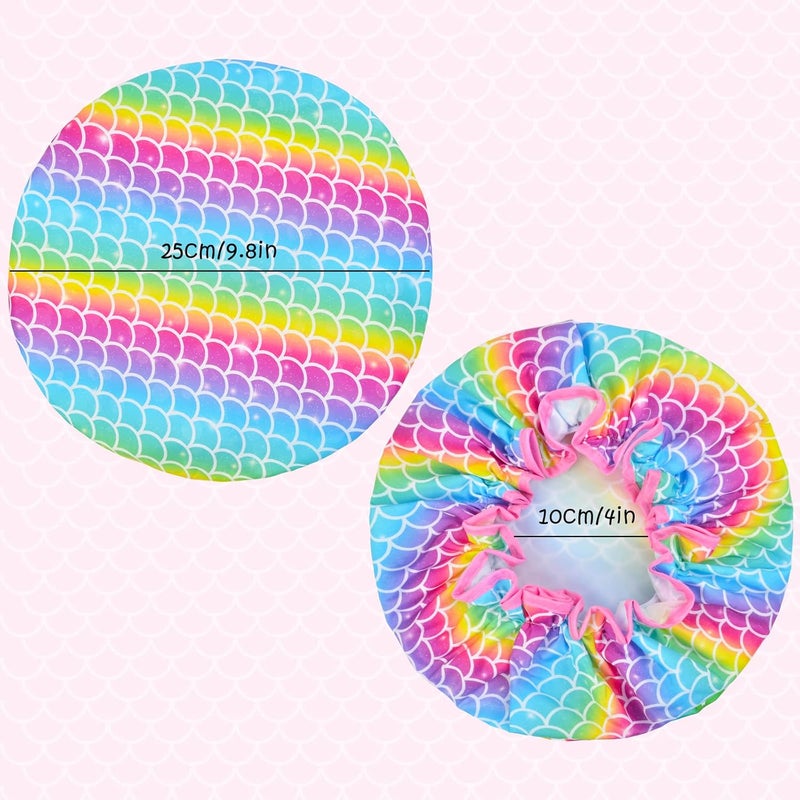 OlyPegic Kids Shower Cap, 3 Pcs Girls Shower Cap for Kids Reusable Waterproof Adjustable Large Hair Cap Unicorn Mermaid Rainbow Cute Hair Cover Hat - Image 3